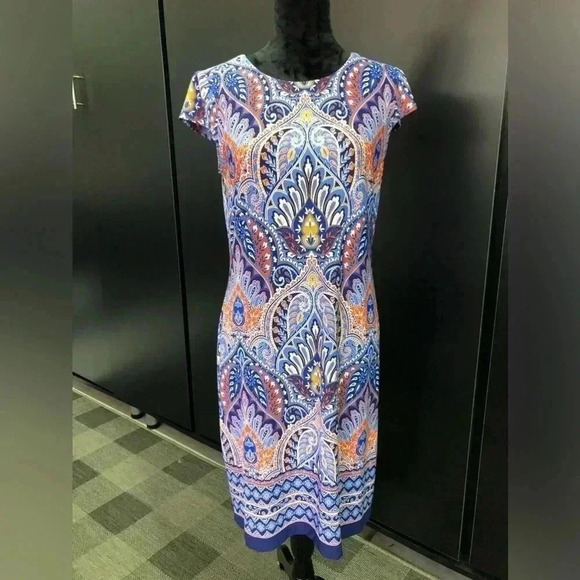 Liz Claiborne Short Cap Sleeve,pattern,round neck,soft light,stretch - Picture 1 of 10